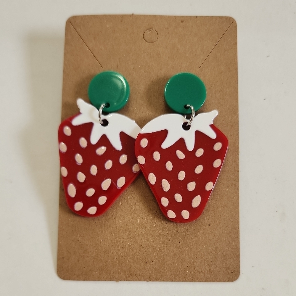 Colorful Geometric Acrylic Pendant Earrings Strawberry Jewelry